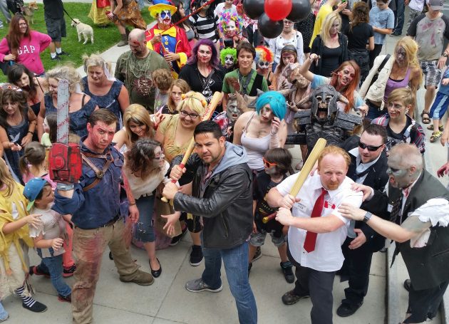 Zombies at the foot of city hall (Juan Pareja is holding the baseball hat)