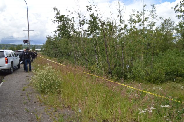 Police investigate discovery off the bypass in Prince George Sunday afternoon. Photo 250News