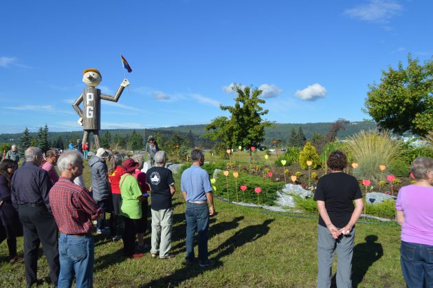 Members of the Awaken the Giant Tour planted a Heart Garden at Highway 16-97 junction Friday morning. Photos 250News