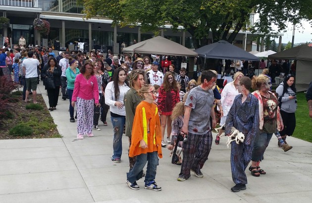 Last year's Zombie Walk as it departed the steps of City Hall for downtown Prince George - photos 250News