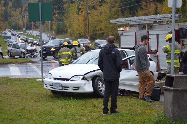 First responders on scfene of two-vehicle collision at 5th and Foothills Fridfay afternoon. Photo 250 News