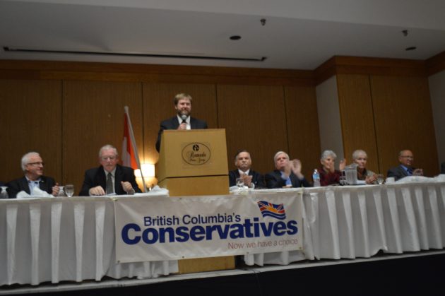 BC Conservative Leader Dan Brooks delivers victory speech to delegates in Prince George. Photo 250News