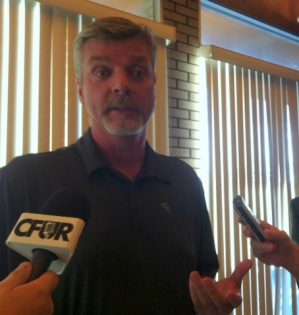 NBCCSDC President Wade Loukes speaking outside last night's City Council meeting