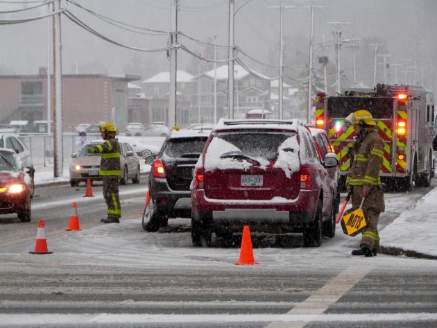 Winter conditions led to this crash at Westwood and Ferry last week - photo 250News
