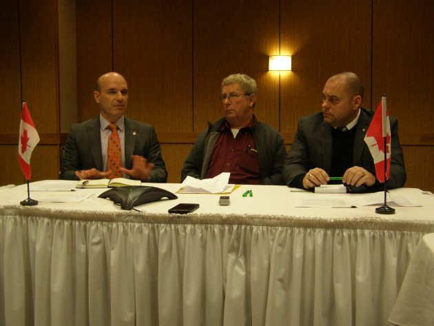 From left, Skeena-Bulkley Valley NDP MP, OBAC chair Bill Miller and Cariboo-Prince George Conservative MP Todd Doherty during today's news conference at the Ramada Hotel