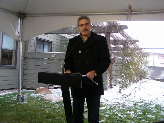 Prince George-Mackenzie MLA Mike Morris during today's affordable housing announcement at Elizabeth Fry Place in Prince George - photos 250News