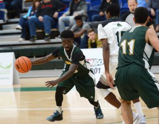 James Agyeman drives to the basket - photo courtesy UFV