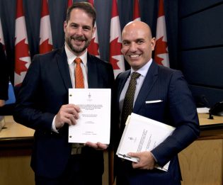 NDP Democratic Reform Critic Nathan Cullen (Skeena-Bulkley Valley) and Deputy critic Alexandre Boulerice (Rosemont-La Petite Patrie) showcase electoral reform final report at press conference - photo submitted