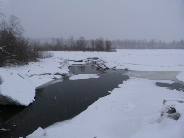 The Nechako River remains a dangerous location with a partial cover of ice, and open channels in some areas. Photo 250News