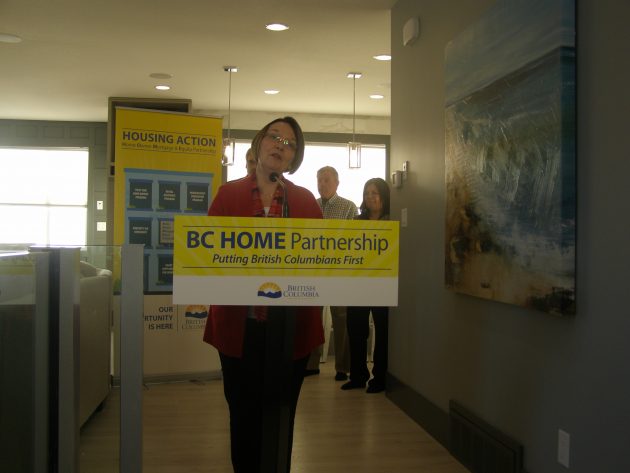 Prince George-Valemount MLA Shirley Bond discusses the provincial government's new program to support first-time home buyers Friday morning- photo 250News